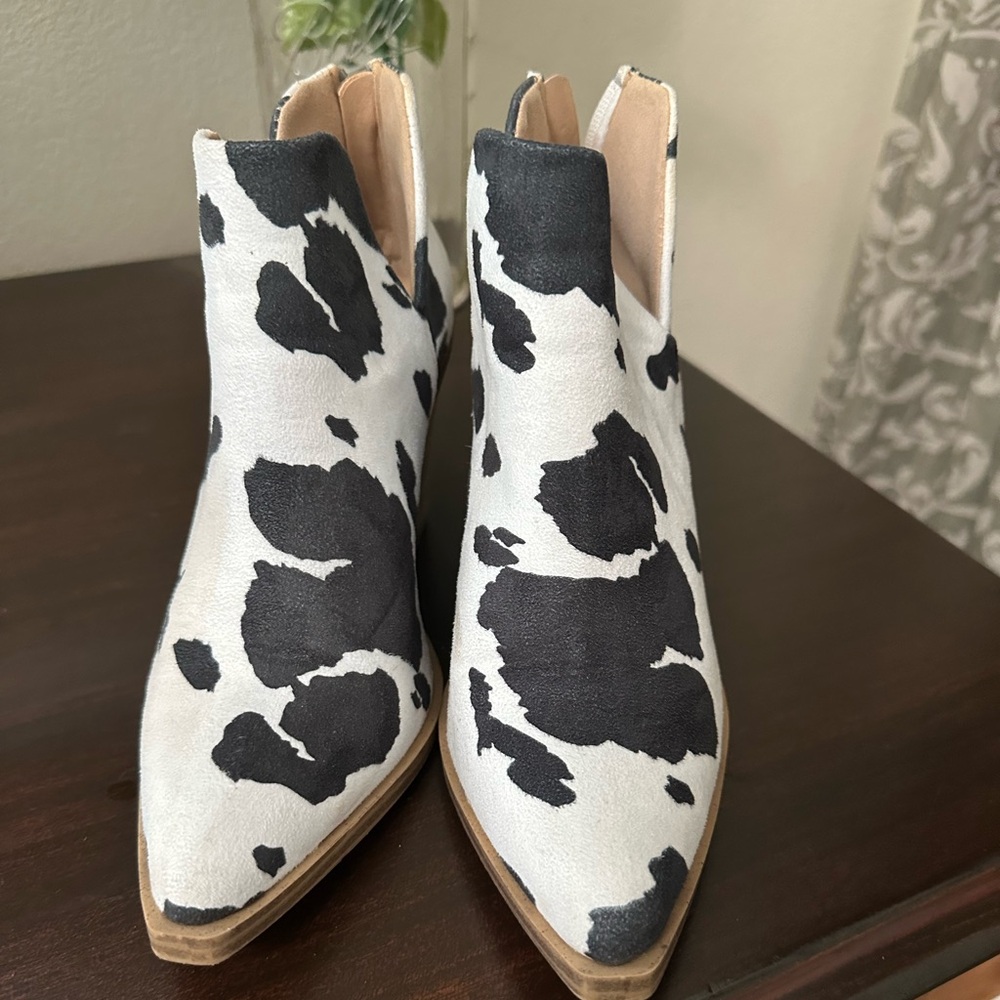 Cow print booties